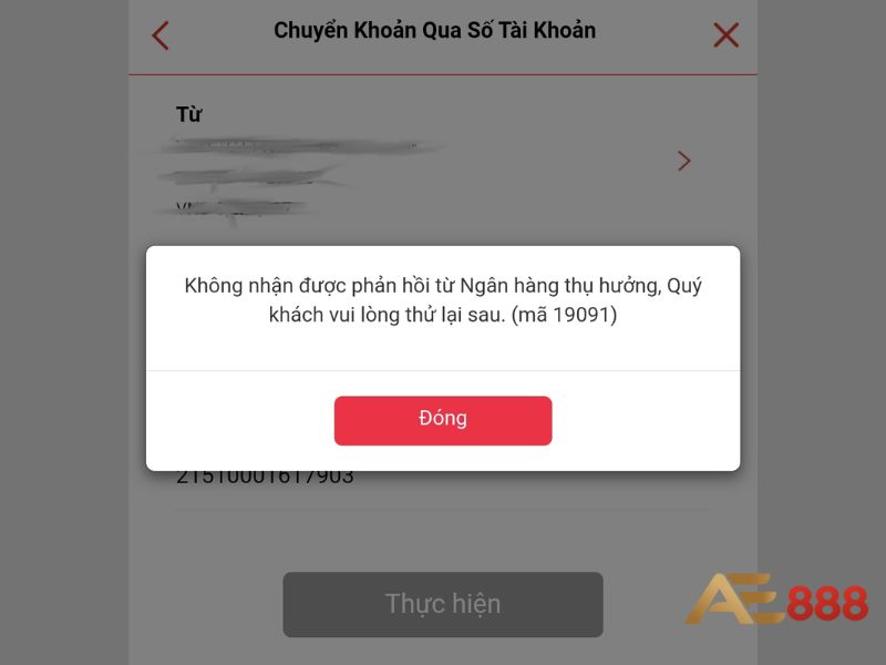 Có nhiều nguyên nhân khác nhau khiến không thể thực hiện được giao dịch nạp rút tiền AE888